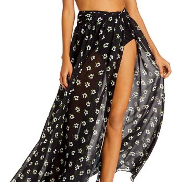 NWT Caroline Constas Hera Printed Cover Up Maxi Skirt Floral Black/White S - Picture 1 of 3